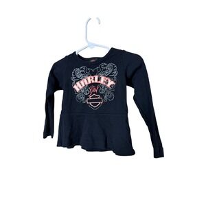 Kids Harley Davidson Girls Black Long Sleeve Peplum Tee Shirt Size 2T